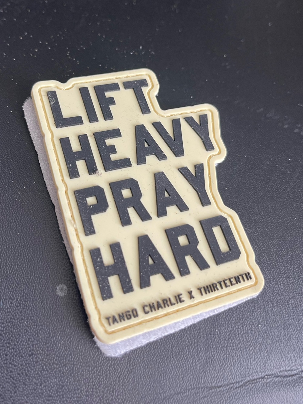 Lift Heavy Pray Hard Motivational Patch - Cream & Black